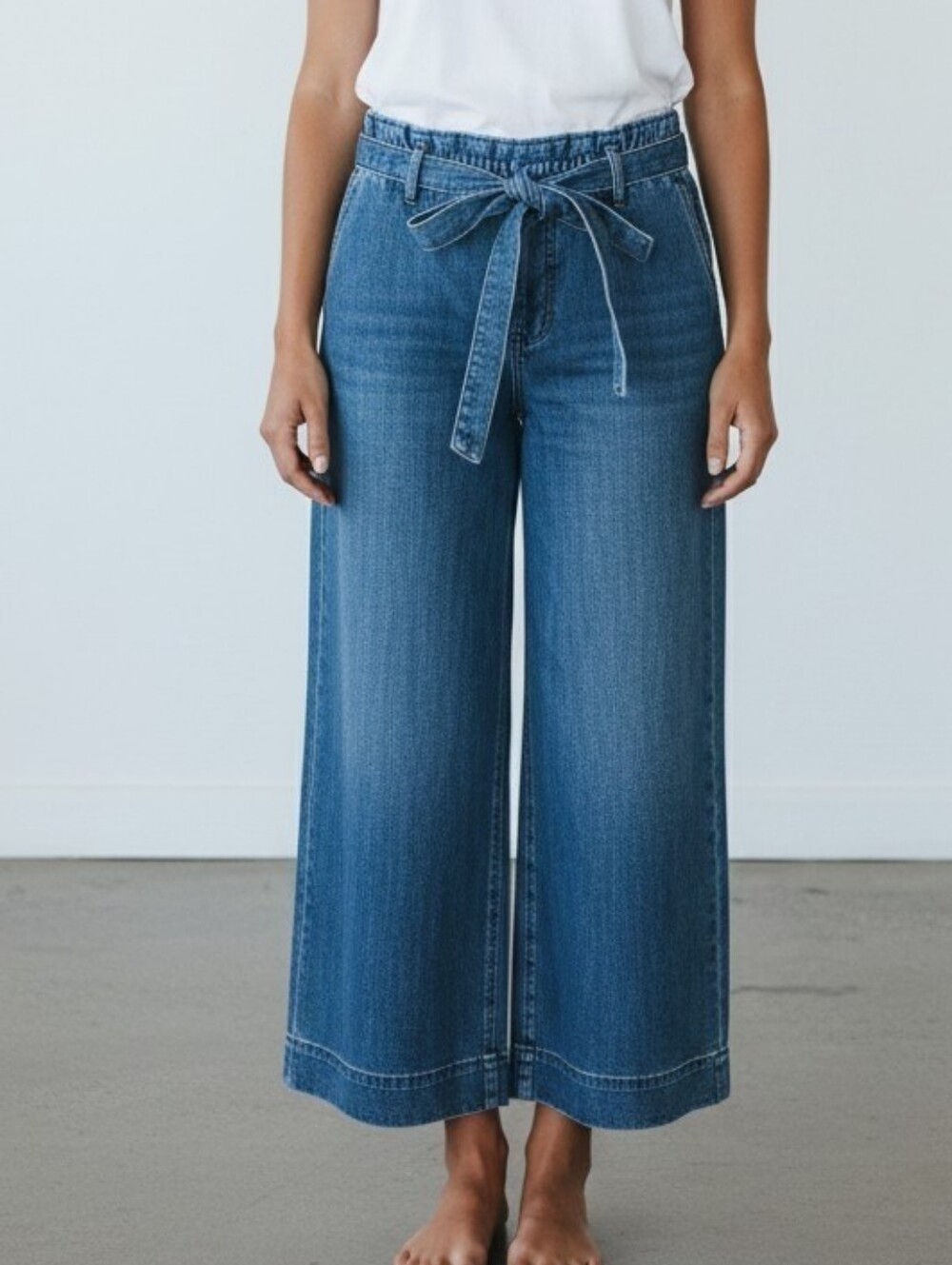 J. Crew Blue High-Rise Wide-Leg Paperbag Jeans with Tie Waist 27